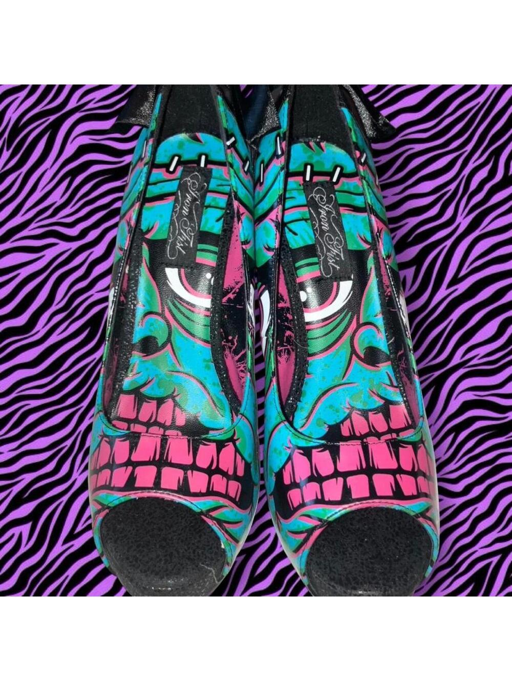 NIB Blue and pink Iron Fist Zombie platform heels